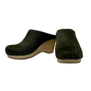 No. 6 Olive Green Haircalf Mules